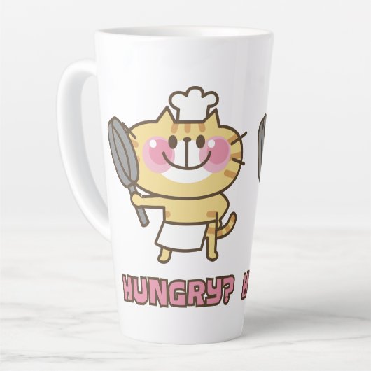 Cute Cat Cartoon Chef Pink Funny Kinder Partij Latte Mok (Linkerhoek)