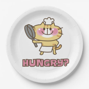 Cute Cat Cartoon Chef Pink Funny Kinder Partij Papieren Bordje