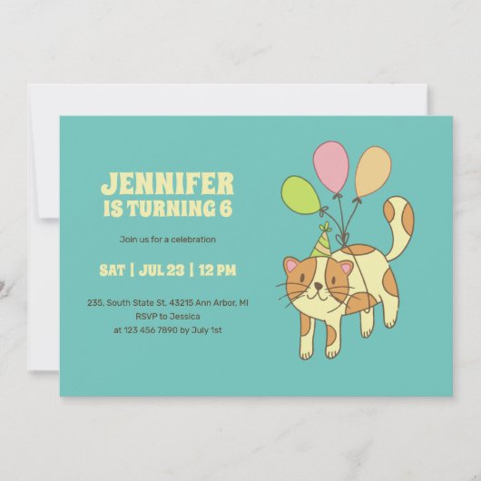 Cute Cat Cartoon met ballonkinderen van zaterdag Kaart (Voorkant)