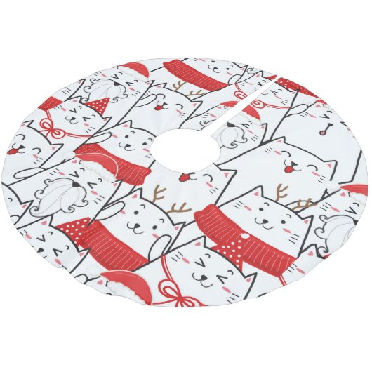 Cute Cat Cartoon Pattern Kerstboom Rok (Gekanteld)