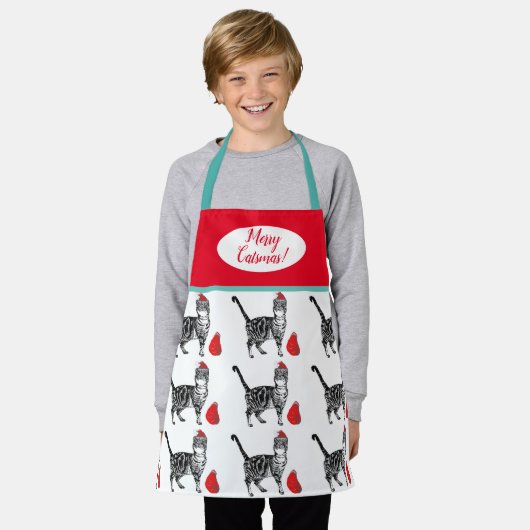 Cute Cat Cats Merry Kerstrode witte Kinderen Apron Schort (Gedragen)