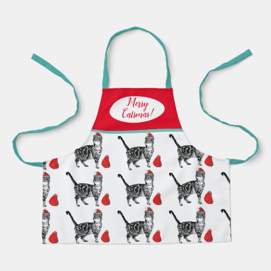 Cute Cat Cats Merry Kerstrode witte Kinderen Apron Schort (Voorkant)