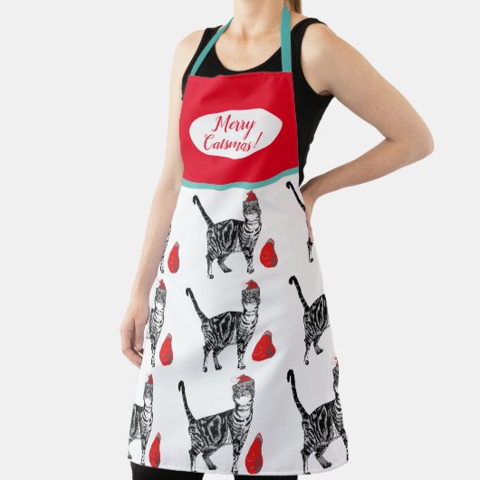 Cute Cat Cats Merry Kerstroet wit Apron Schort (Insitu)