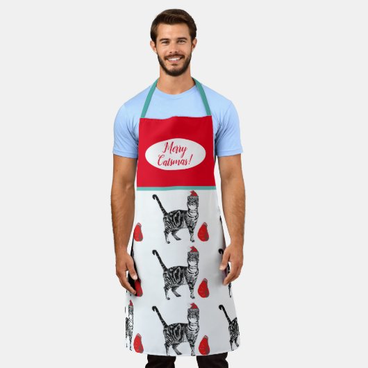 Cute Cat Cats Merry Kerstroet wit Apron Schort (Gedragen)