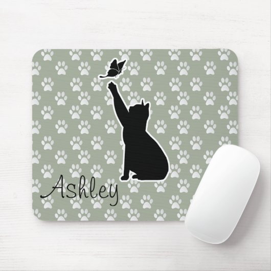 Cute Cat Chasing a vlinder Pattern Monogram Muismat (Met muis)