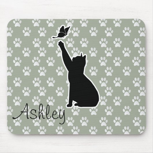 Cute Cat Chasing a vlinder Pattern Monogram Muismat (Voorkant)