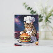 Cute Cat Chef Making CheeseBurger in Space Diner Briefkaart (Staand voorkant)