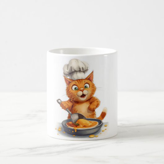 Cute Cat Chef Making Pancakes  Koffiemok (Center)