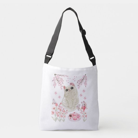Cute Cat Cherry Blossom Crossbody Tas (Voorkant)