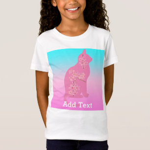 Cute Cat Cherry blossom Flower Sakura Girl T-shirt