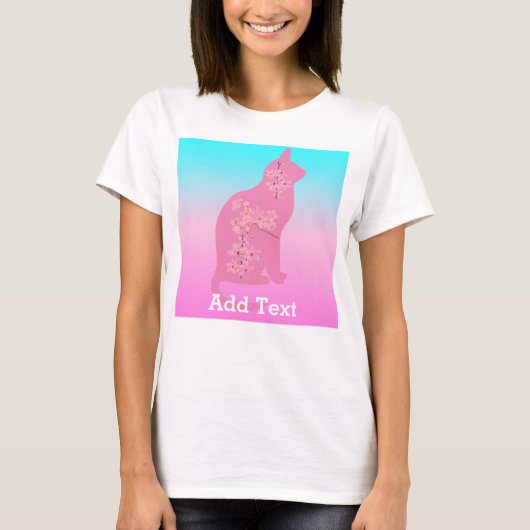 Cute Cat Cherry blossom Flower Sakura T-shirt (Voorkant)