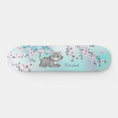 Cute Cat Cherry Blossom Pink Turquoise Voeg naam t Persoonlijk Skateboard (Horizontaal)