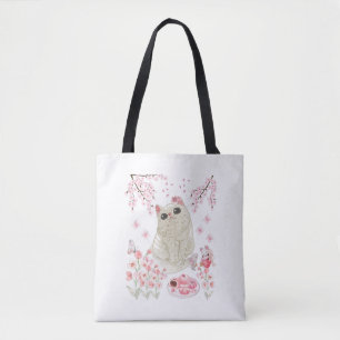 Cute Cat Cherry Blossom Tote Bag