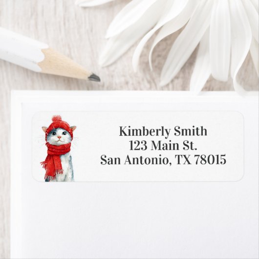 Cute Cat Christmas Address Etiket (Insitu)