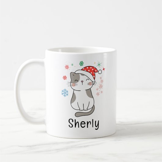Cute Cat Christmas Custom Name Koffiemok (Links)