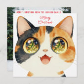 Cute Cat Christmas gazing at tree lights Feestdagenkaart (Voorkant / Achterkant)