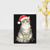 Cute Cat Christmas Lights Santa Hat Snow Holiday A Kaart (Gele Bloem)