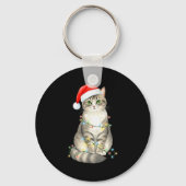 Cute Cat Christmas Lights Santa Hat Snow Holiday A Sleutelhanger (Voorkant)