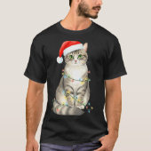 Cute Cat Christmas Lights Santa Hat Snow Holiday A T-shirt (Voorkant)