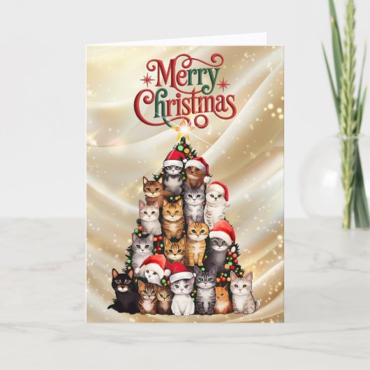 Cute Cat Christmas Tree Feestdagen Kaart (Voorkant)