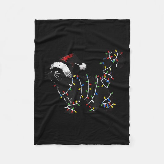 Cute Cat Christmas Tree Lights Funny Santa Kitten  Fleece Deken (Voorkant)