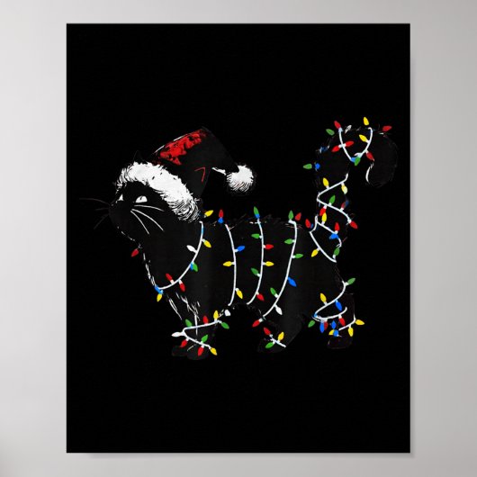 Cute Cat Christmas Tree Lights Funny Santa Kitten  Poster (Voorkant)