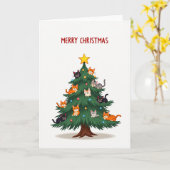 Cute Cat Christmas Tree Merry Holiday Card Kaart (Gele Bloem)