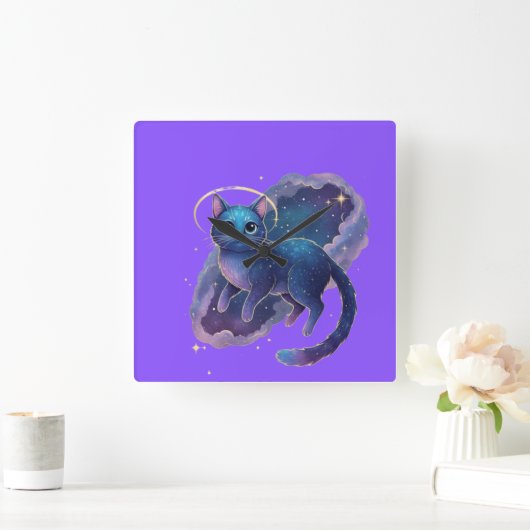 Cute Cat Clock Design Vierkante Klok (Huis)