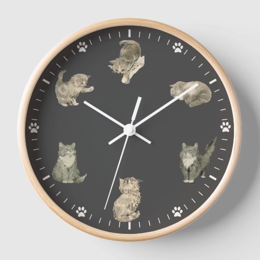 Cute Cat Clock - Gray Cat Illustrations (Voorkant)