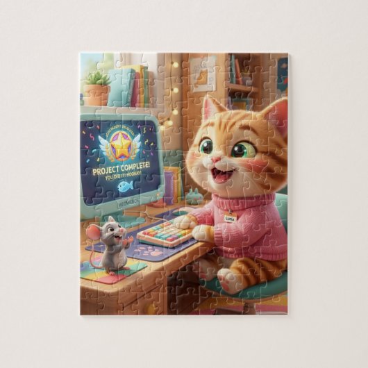 Cute Cat Coder Achievement Jigsaw Puzzle Legpuzzel (Verticaal)