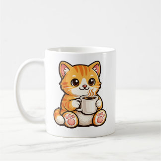 Cute Cat Coffee – Knus Oranje Kat Drinkt Koffie Koffiemok