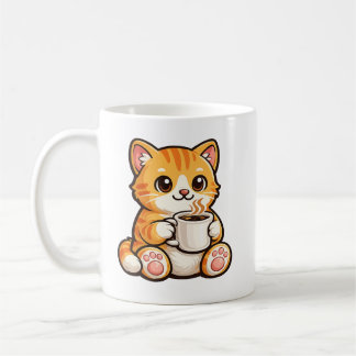 Cute Cat Coffee – Knus Oranje Kat Drinkt Koffie Koffiemok
