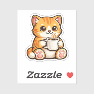 Cute Cat Coffee – Knusse oranje kat die koffie dri Sticker