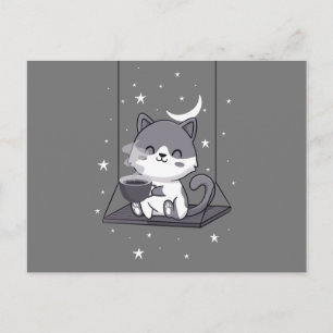 Cute Cat Coffee-liefhebbers, Kitten Swing Caffeine Briefkaart