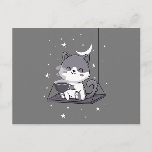 Cute Cat Coffee-liefhebbers, Kitten Swing Caffeine Briefkaart (Voorkant)