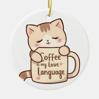 Cute Cat Coffee Love Language Keramisch Ornament