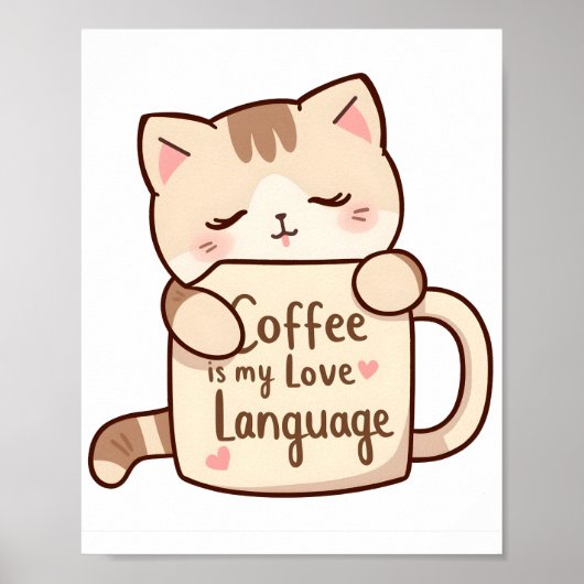 Cute Cat Coffee Love Language Poster (Voorkant)