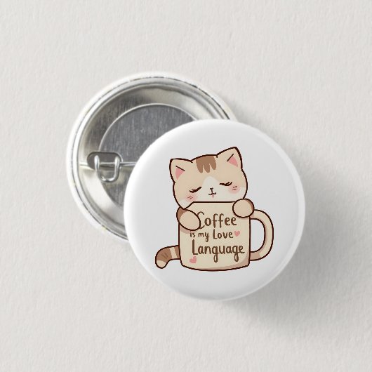 Cute Cat Coffee Love Language Ronde Button 3,2 Cm (Voorkant /achterkant)