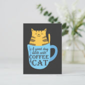 Cute Cat Coffee lover Kat en cafeïne verslaafd Briefkaart (Staand voorkant)