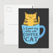 Cute Cat Coffee lover Kat en cafeïne verslaafd Briefkaart (Voorkant / Achterkant)