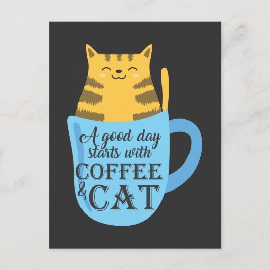 Cute Cat Coffee lover Kat en cafeïne verslaafd Briefkaart (Voorkant)