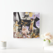 Cute Cat Collage 4 Vierkante Klok (Huis)