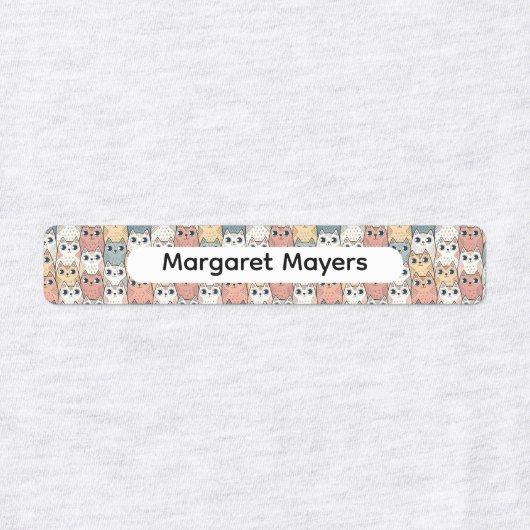 Cute Cat Collage Beige Blue Pink Pattern Name Labels (Design 1)