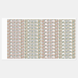 Cute Cat Collage Beige Blue Pink Pattern Name Labels