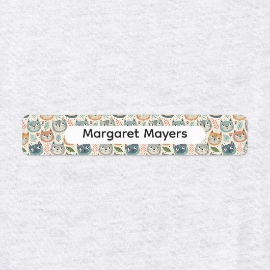 Cute Cat Collage Beige Blue Pink Pattern Name Labels (Design 2)