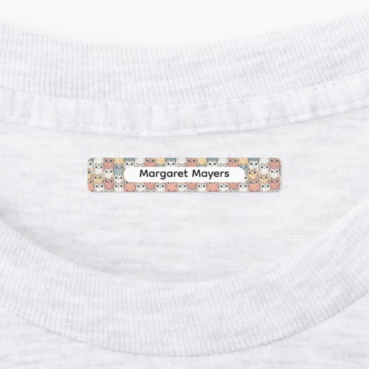 Cute Cat Collage Beige Blue Pink Pattern Name Labels (Aangebracht)