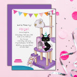 Cute Cat Colorful and Modern Kids Birthday Party Kaart<br><div class="desc">Een schattige verjaardagsuitnodiging-sjabloon met een schattige kat op een kraspost omgeven door feestelijke feestdecoraties en kattenspeelgoed. Deze sjabloon kan gemakkelijk met uw partijinformatie en een foto worden bijgewerkt. Als je hulp nodig hebt bij je personalisatie, extra objecten voor je partij of een andere viering, kun je contact met me opnemen...</div>