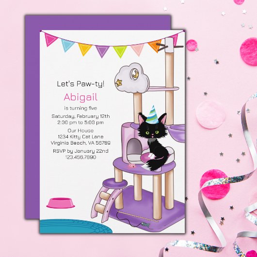 Cute Cat Colorful and Modern Kids Birthday Party Kaart