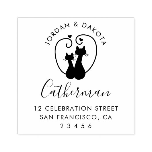 Cute Cat Couple | Aangepaste namen en retouradres Rubberstempel (Afrduk)