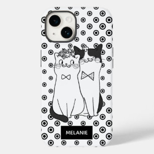 Cute Cat Couple Black en White Stippen op maat Case-Mate iPhone 14 Hoesje